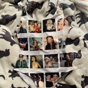 Forever 21 White Bodysuit with Polaroids, Like New!!